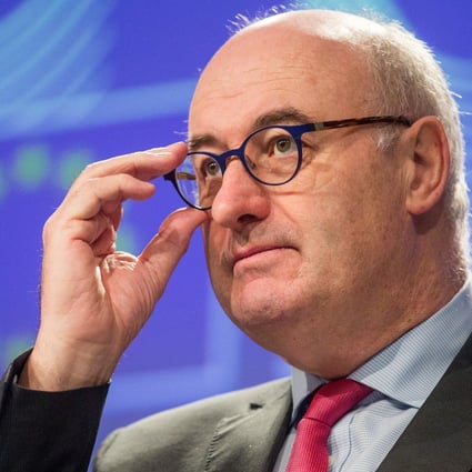 EU Commissioner Phil Hogan gives a press conference in Brussels in February 2017. Photo: EPA-EFE
