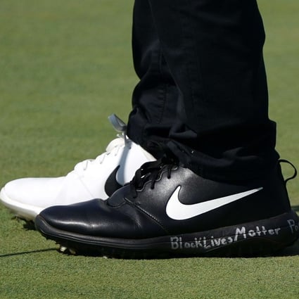 The shoes worn by Cameron Champ of the United States read ‘Black Lives Matter’ during the first round of the BMW Championship. Photo: AFP