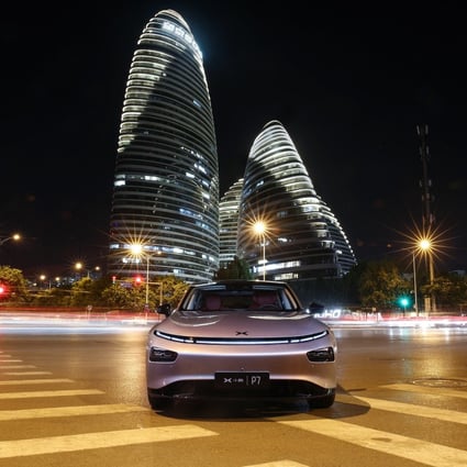 Xpeng’s P7 all-electric sedan. The carmaker opened a new assembly in southern China’s Guangdong province, after rolling out its 10,000th electric car from a contract manufacturer’s plant in 2019. Photo: Handout