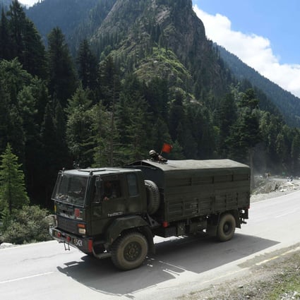 Indian army vehicles move along a highway near the country’s disputed border with China earlier this month. Photo: EPA-EFE