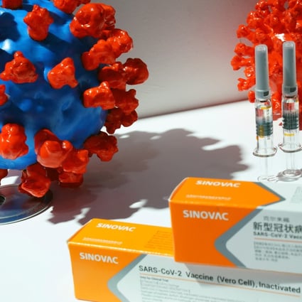 A booth displaying a coronavirus vaccine candidate from Sinovac Biotech is seen at the 2020 China International Fair for Trade in Services in Beijing on Friday. Photo: Reuters