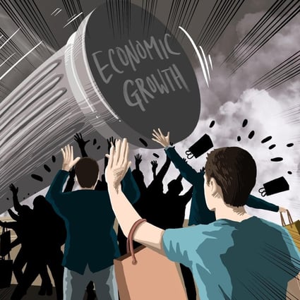 Beijing’s new economic plan of building up its domestic market to reduce China’s reliance on exports risks being undermined by a lack of purchasing power among the people. Illustration: Kuen Lau