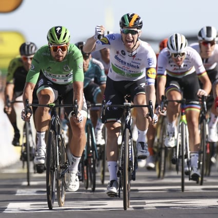 Ireland’s Sam Bennett crosses the finish line ahead of Slovakia’s Peter Sagan to take stage 10 of the Tour de France. Photo: AP