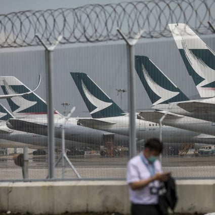 Grounded Cathay Pacific planes sit at the Hong Kong International Airport. Photo: Winson Wong
