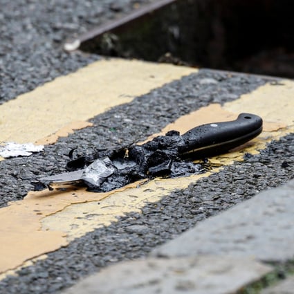 A knife recovered at the scene of the stabbings in Birmingham, Britain. Photo: Reuters