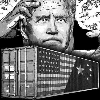 Joe Biden faces a challenge in differentiating his China trade policy from Donald Trump’s before the US goes to the polls in November. Illustration: SCMP
