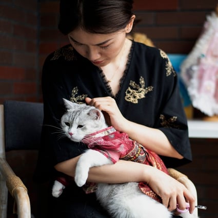 A pet owner and her cat in their house in Changsha, Hunan province. During the pandemic in China, interest in pets has shown “accelerated growth”, a report has found. Photo: AFP