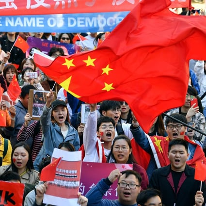Pro-China activists march on the streets of Sydney in August 2019. Photo: AFP