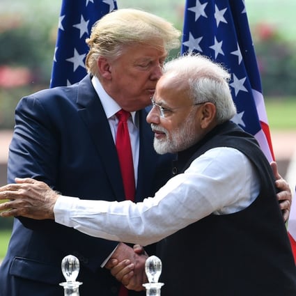 US President Donald Trump shakes hands with Indian Prime Minister Narendra Modi in New Delhi in February. The US-led quadrilateral grouping with India, Japan and Australia has repeatedly called for rules-based order in the Indo-Pacific. Photo: AFP
