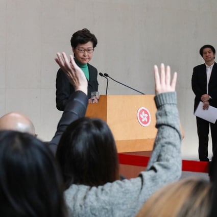 Chief Executive Carrie Lam Cheng Yuet-ngor speaks to the media last February. Are aggressive questions no longer part of media freedom? Lam refused to answer when reporters asked her recently. Photo: Felix Wong