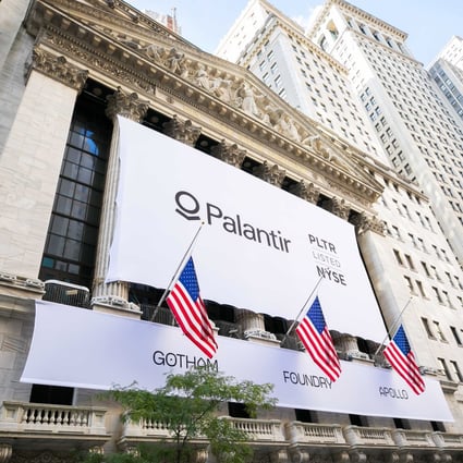 Palantir signage at the New York Stock Exchange during the company’s initial public offering via a direct listing on September 30, 2020. Photo: EPA-EFE