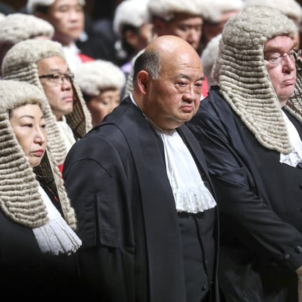 Secretary for Justice Teresa Cheng (left), Chief Justice of the Court of Final Appeal Geoffrey Ma (centre) and Philip Dykes, chairman of the Hong Kong Bar Association, attend the ceremonial opening of legal year at City Hall in Central on January 13. Photo: Sam Tsang