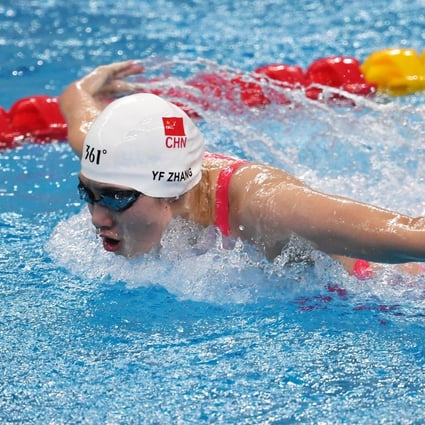 Zhang Yufei competes during the mixed 4x100m medley relay final at the 2020 Chinese National Swimming Championships in Qingdao. Photo: Xinhua