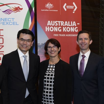 Newly appointed Australian Consul General Elizabeth Ward (centre) at a ceremony marking the signing of a free-trade agreement earlier this year. Photo: Handout