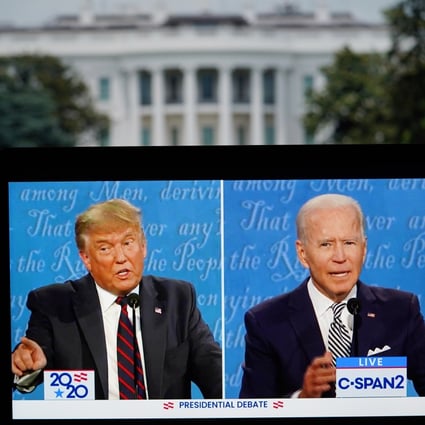US President Donald Trump, left, and Democratic challenger Joe Biden speak during the first presidential debate on September 30. The outcome of November’s election will provide much-needed clarity to the US dollar and currency markets currently mired in uncertainty. Photo: Xinhua
