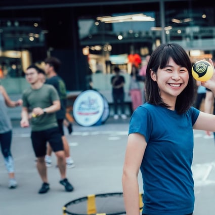 A fitness event sponsored by Decathlon in Hong Kong. The French sportswear chain avoided opening in Hong Kong for years because rents were too high, and only now is expanding as rents fall further amid an exodus of luxury stores from the city.