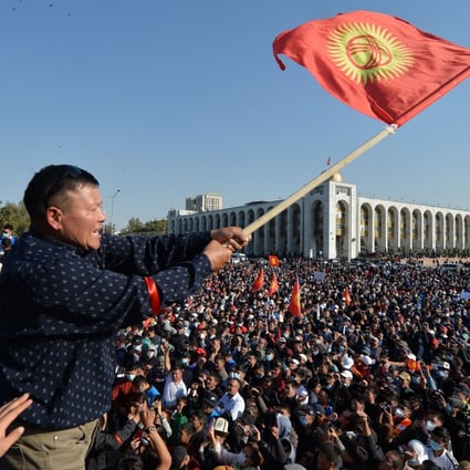 Protesters demonstrate against the results of a parliamentary vote in Bishkek on October 5. Photo: AFP