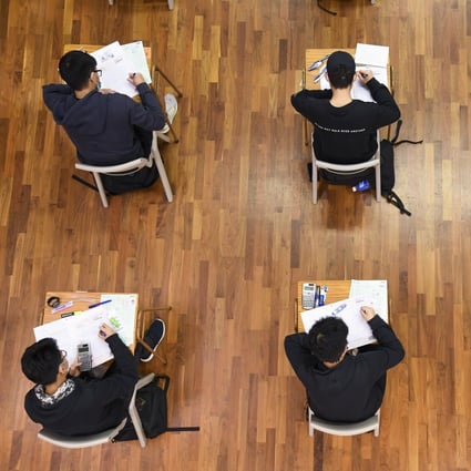 School-leavers sit the Hong Kong Diploma of Secondary Education examination at a centre in Kowloon City on April 27. Photo: Handout