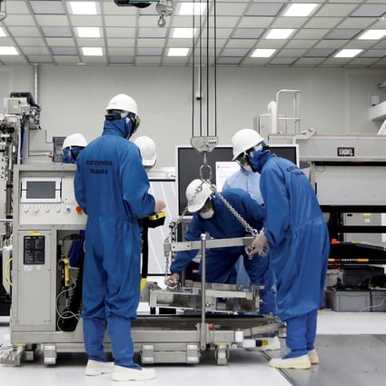 Trainees learn how to operate an ASML EUV lithography machine, the most advanced type available, at the company’s training centre in Tainan, Taiwan, in August. Photo: Reuters