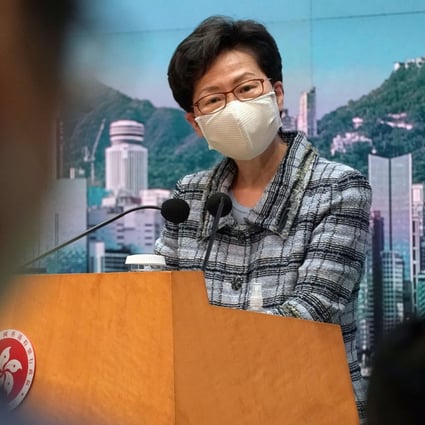 Hong Kong leader Carrie Lam told the press on Monday that Wednesday’s policy address was not going ahead as planned. Photo: Felix Wong