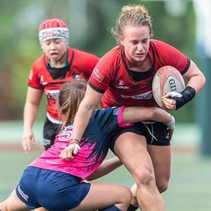 Former Hong Kong national player Suzanne Sittko doing what she did best for Valley Black Ladies team – ‘the big contact and running with the ball was an absolute blast’. Photos: Handout