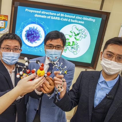 (Left to right) HKU’s Jasper Chan, Shuofeng Yuan, Hongzhe Sun and Runming Wang have found a potential coronavirus treatment involving drugs containing the metal bismuth. Photo: Winson Wong