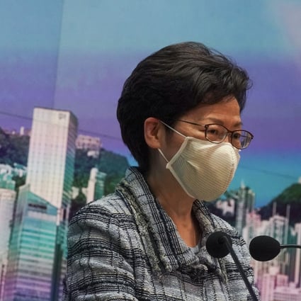 Chief Executive Carrie Lam holds a hastily arranged press briefing at the government headquarters in Admiralty on October 12, where she announced that her annual policy address will not be delivered as scheduled. Photo: Felix Wong