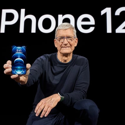Apple CEO Tim Cook at the launch of Apple's iPhone 12 Pro and the iPhone 12 Pro Max. Photo: Apple via PA Media/dpa