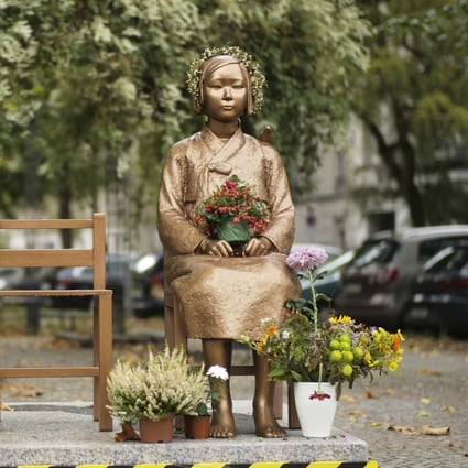 A statue commemorating “comfort women”, a euphemism given by Japan to the women and girls enslaved for sex by the Japanese army during World War II, is displayed at a residential area in central Berlin on Friday. Photo: AP
