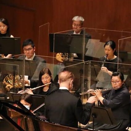 Transparent partitions have been set up among wind instrument players due to Covid-19. Photo: Handout