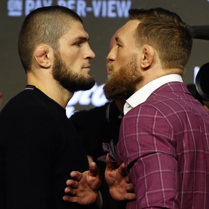 Khabib Nurmagomedov and Conor McGregor face off during a press conference for UFC 229 at Radio City Music Hall. Photo: Noah K Murray/USA TODAY Sports