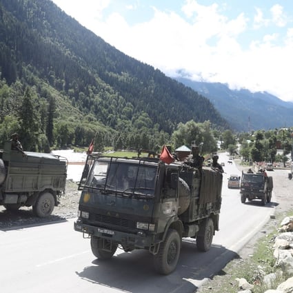 Indian army vehicles move along a highway leading to Ladakh, which Beijing says it does not recognise. Photo: EPA-EFE