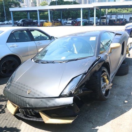 The damaged Lamborghini Gallardo Coupe. Photo: SCMP