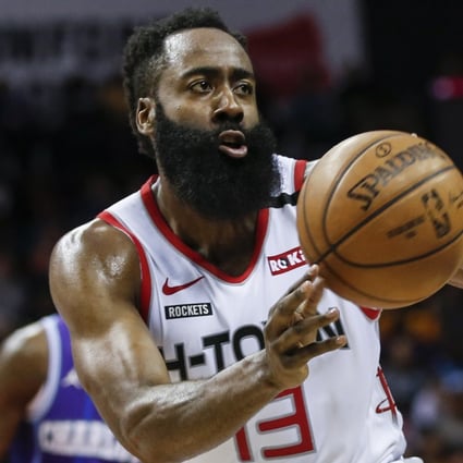 Houston Rockets guard James Harden passes against the Charlotte Hornets during an NBA basketball game. Photo: AP