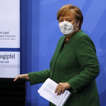 German Chancellor Angela Merkel arrives for a conference on Monday in Berlin. Photo: AP