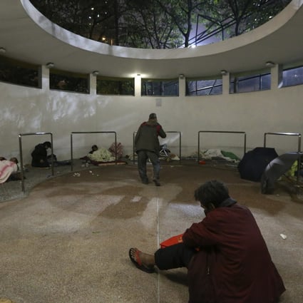 Homeless people camp in a shelter at the Tung Chau Street Park in Sham Shui Po in 2016. Photo: Felix Wong