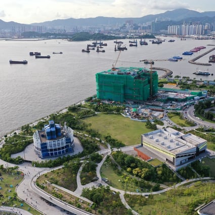 An aerial view of the West Kowloon Cultural District, including Freespace in the foreground and the Hong Kong Palace Museum site in the background. Photo: SCMP Pictures