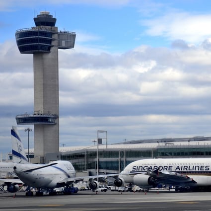 A Singapore Airlines Airbus at John F. Kennedy International Airport in New York. The Singapore-New York flight is the world’s longest by nautical miles, but the airline reserves that title for its route to nearby Newark on the grounds the latter’s scheduled flight time is longer than that to JFK. Photo: Robert Alexander/Getty Images