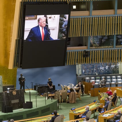 US President Donald Trump addresses the 75th General Assembly of the United Nations in New York. Photo: EPA