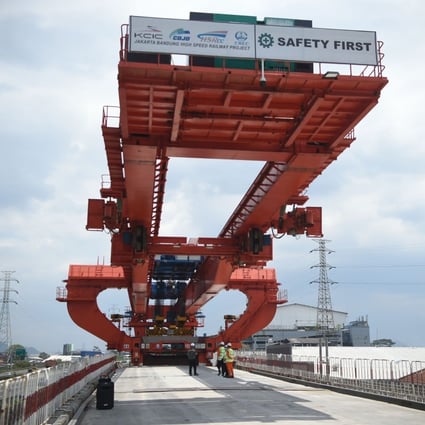 Box girders are erected at a construction site of the Jakarta-Bandung High Speed Railway in Jakarta on September 3. The railway is one of hundreds of projects taking place under the Belt and Road Initiative. Photo: Xinhua