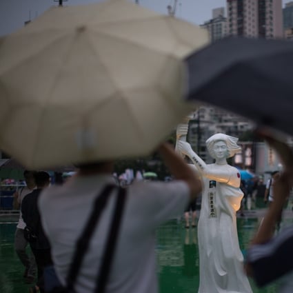 A statue of the “Goddess of Democracy” stands in Hong Kong’s Victoria Park on June 4 last year, before the annual candlelight vigil commemorating the crackdown on pro-democracy protests in Beijing’s Tiananmen Square. Photo: EPA-EFE