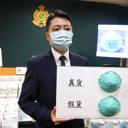 Hong Kong customs officers have seized about 100,000 counterfeit masks with an estimated market value of about HK$3 million. Photo: Winson Wong