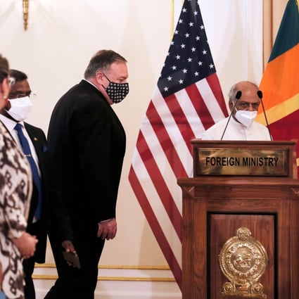 US Secretary of State Mike Pompeo meets Sri Lankan Foreign Minister Dinesh Gunawardena in Colombo. Photo: Reuters