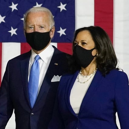 Democratic presidential candidate former Vice President Joe Biden and his running mate Sen. Kamala Harris, D-Calif., at a news conference at Alexis Dupont High School in Wilmington, Del., Wednesday, Aug. 12, 2020. Photo: AP
