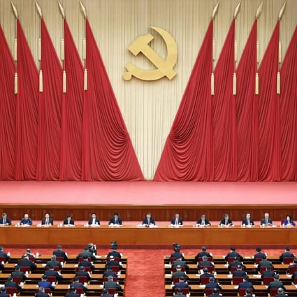 Chinese President Xi Jinping (centre) leads the fifth plenary session of the 19th Central Committee of the Communist Party of China (CPC) in Beijing on Thursday. Photo: Xinhua via AP)