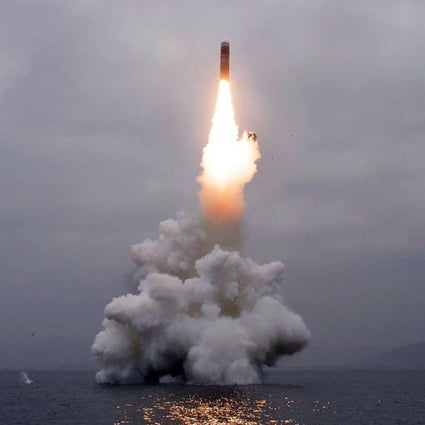 North Korea test fired a submarine-launched ballistic missile in October 2019. South Korean officials say a new submarine will also have SLBM capabilities. Photo: AFP