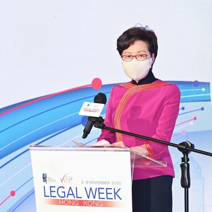Chief Executive Carrie Lam at the opening of Hong Kong Legal Week. Photo: Handout