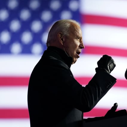 Democratic US presidential nominee and former vice-president Joe Biden speaks during a drive-in campaign rally at Heinz Field in Pittsburgh, Pennsylvania, on November 2. Photo: Reuters