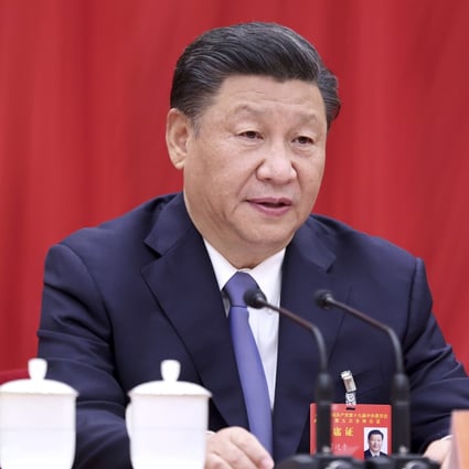 President Xi Jinping addresses a plenary session of the Central Committee in Beijing on Thursday. Photo: Xinhua via AP
