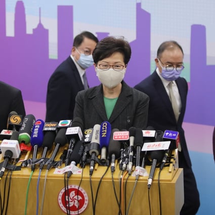 Carrie Lam, Hong Kong SAR Chief Executive, speaks to media in Beijing. Photo: Simon Song